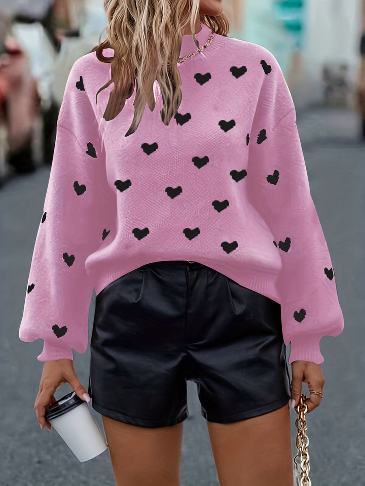 Chloey Suéter Mujer con Corazones – Jersey Suave de Cuello Redondo y Mangas Largas Casual Chic
