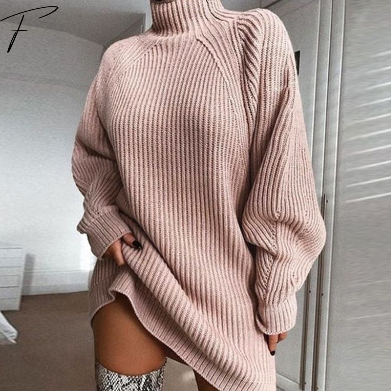 Kate Vestido Suéter – Vestido de Punto a Rayas con Cuello Alto y Mangas Anchas