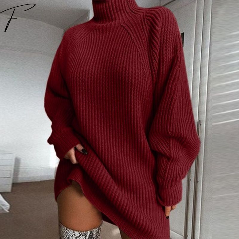 Kate Vestido Suéter – Vestido de Punto a Rayas con Cuello Alto y Mangas Anchas