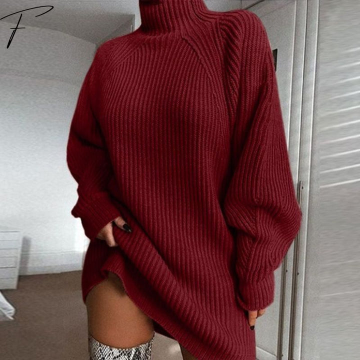 Kate Vestido Suéter – Vestido de Punto a Rayas con Cuello Alto y Mangas Anchas