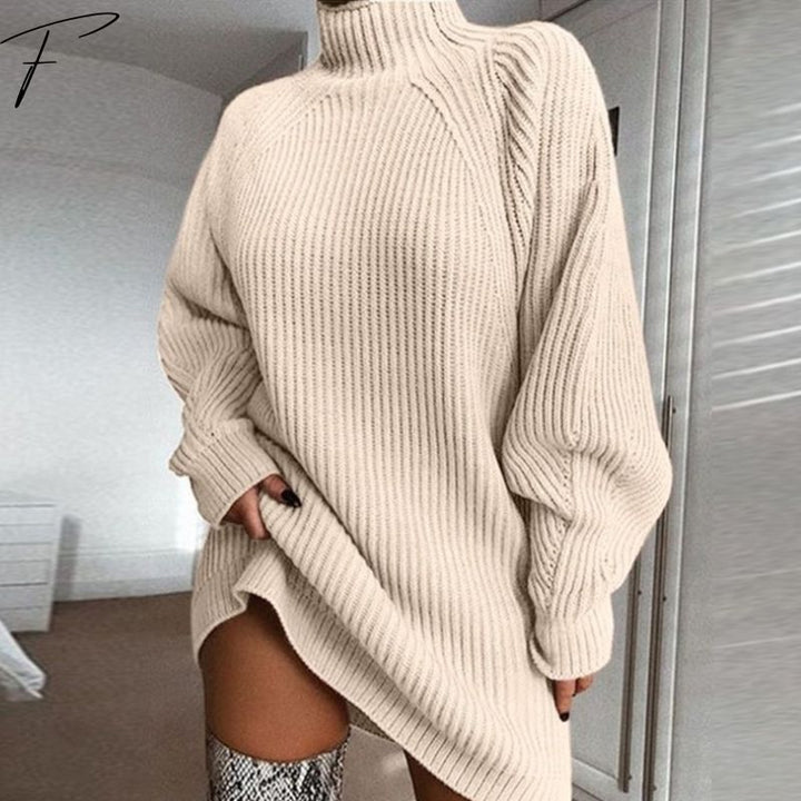 Kate Vestido Suéter – Vestido de Punto a Rayas con Cuello Alto y Mangas Anchas