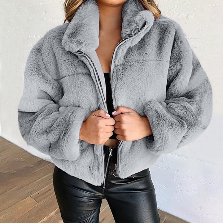 Luna Teddy-Jacke für Damen Kurz – Weiches Kunstfell mit Stehkragen und Reißverschlussverschluss