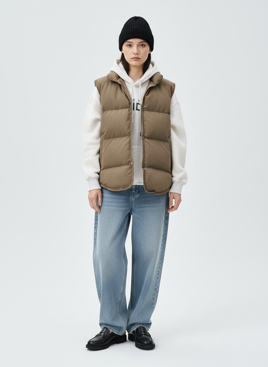 Chaleco Acolchado para Mujer Juliet Beige – Chaleco sin Mangas de Corte Holgado