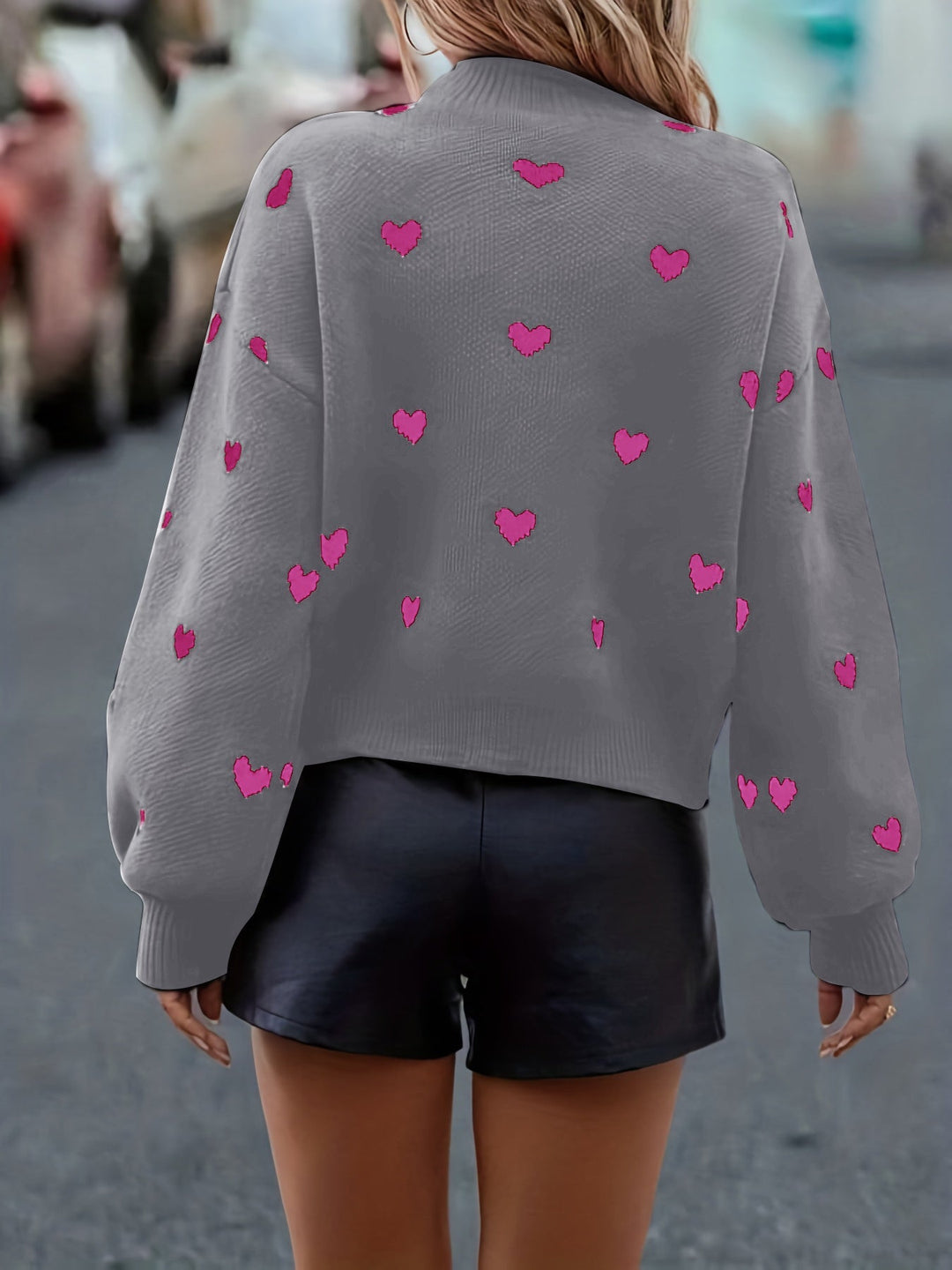 Chloey Suéter Mujer con Corazones – Jersey Suave de Cuello Redondo y Mangas Largas Casual Chic