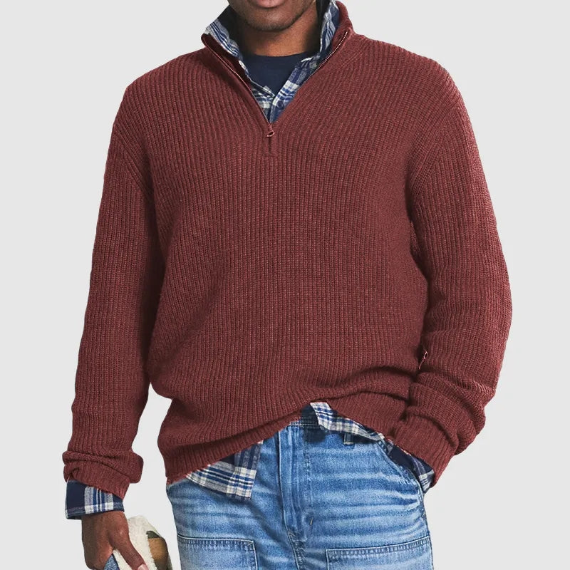 Luca Maglione en pull à demi-fermeture éclair pour homme – Pull côtelé à col montant