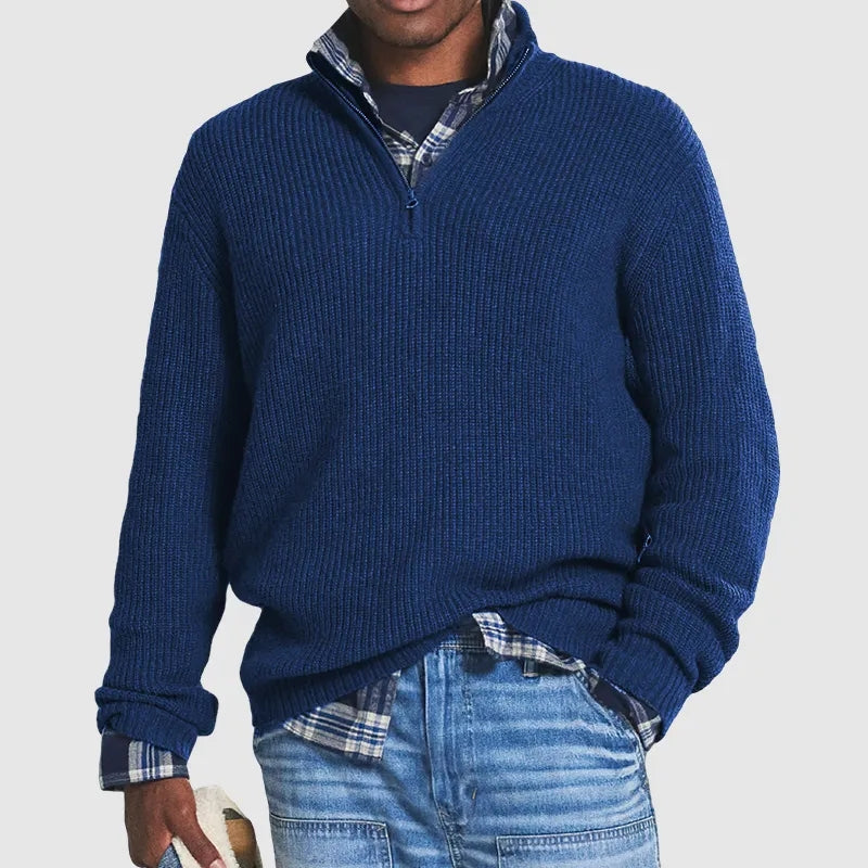 Luca Maglione en pull à demi-fermeture éclair pour homme – Pull côtelé à col montant