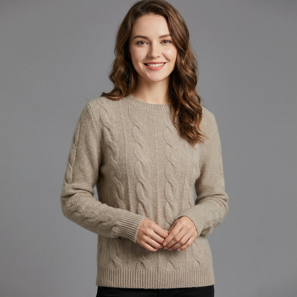 Sofia Maglione cu Trecce pentru Femei – Pulover Oversize din Amestec de Lână cu Model Clasic