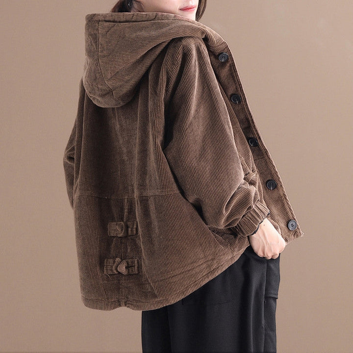 May Jakke Dame i Ribbet Fløyel – Jakke med Hette, Myk Passform og Casual Stil