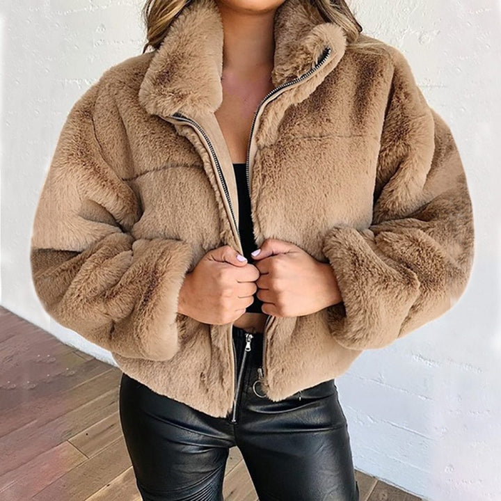 Luna Teddy-Jacke für Damen Kurz – Weiches Kunstfell mit Stehkragen und Reißverschlussverschluss
