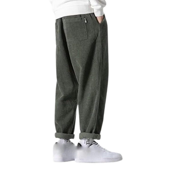 Spodnie męskie z aksamitu w prążki | Oversize