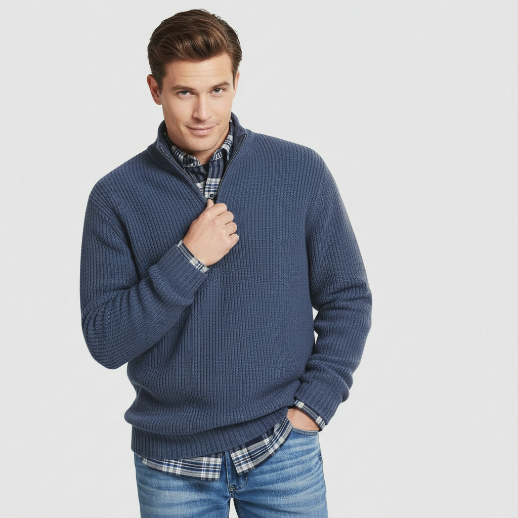 Luca Maglione en pull à demi-fermeture éclair pour homme – Pull côtelé à col montant