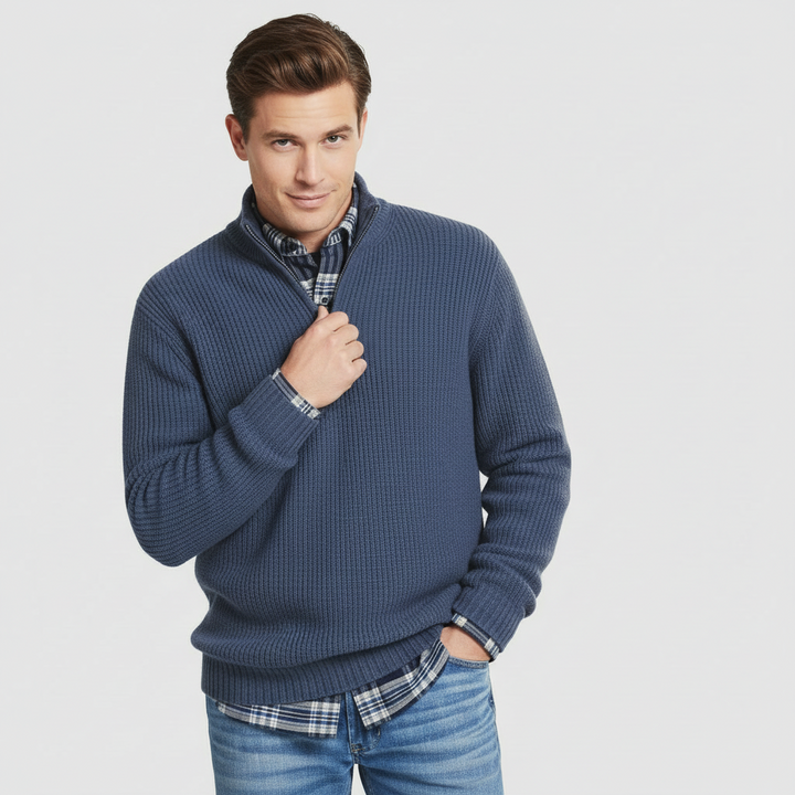 Luca Maglione en pull à demi-fermeture éclair pour homme – Pull côtelé à col montant