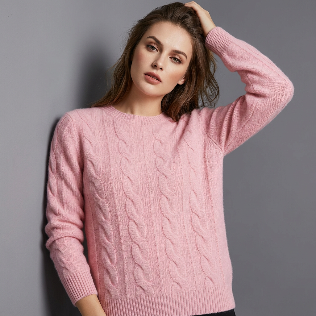 Sofia Maglione cu Trecce pentru Femei – Pulover Oversize din Amestec de Lână cu Model Clasic