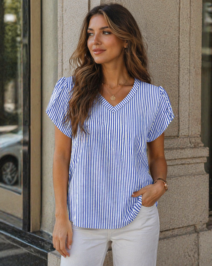 Skylar Damenbluse Elegant – V-Ausschnitt, Flügelärmel mit Spitze & Lässiges Chic-Top