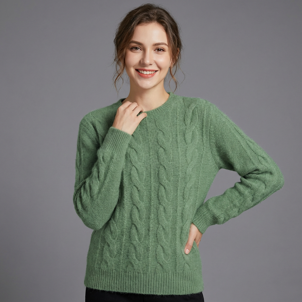 Sofia Maglione cu Trecce pentru Femei – Pulover Oversize din Amestec de Lână cu Model Clasic