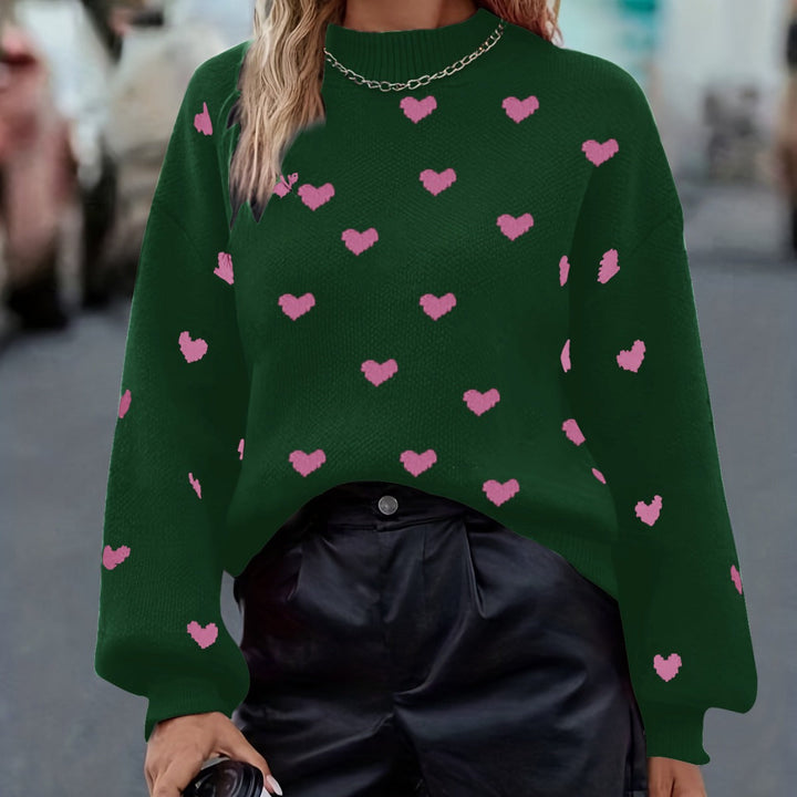 Chloey Suéter Mujer con Corazones – Jersey Suave de Cuello Redondo y Mangas Largas Casual Chic