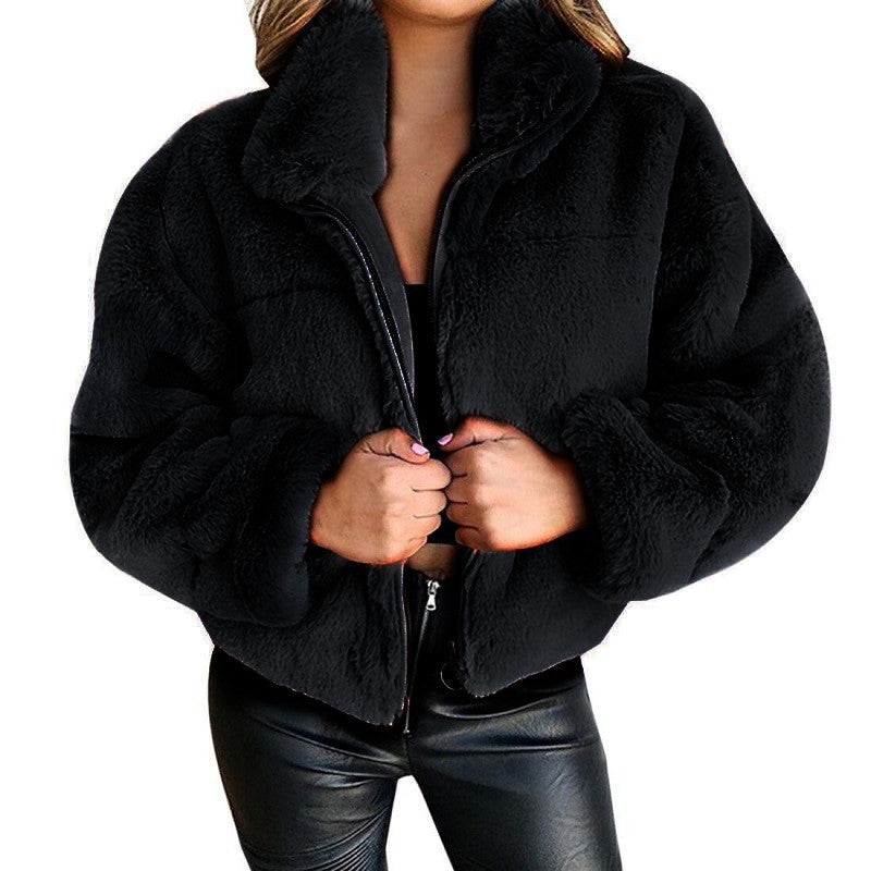 Luna Teddy-Jacke für Damen Kurz – Weiches Kunstfell mit Stehkragen und Reißverschlussverschluss