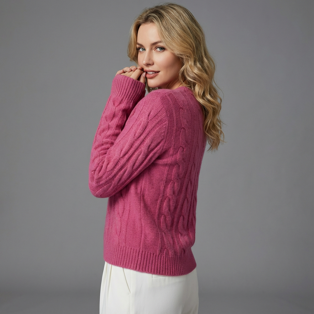 Sofia Maglione cu Trecce pentru Femei – Pulover Oversize din Amestec de Lână cu Model Clasic
