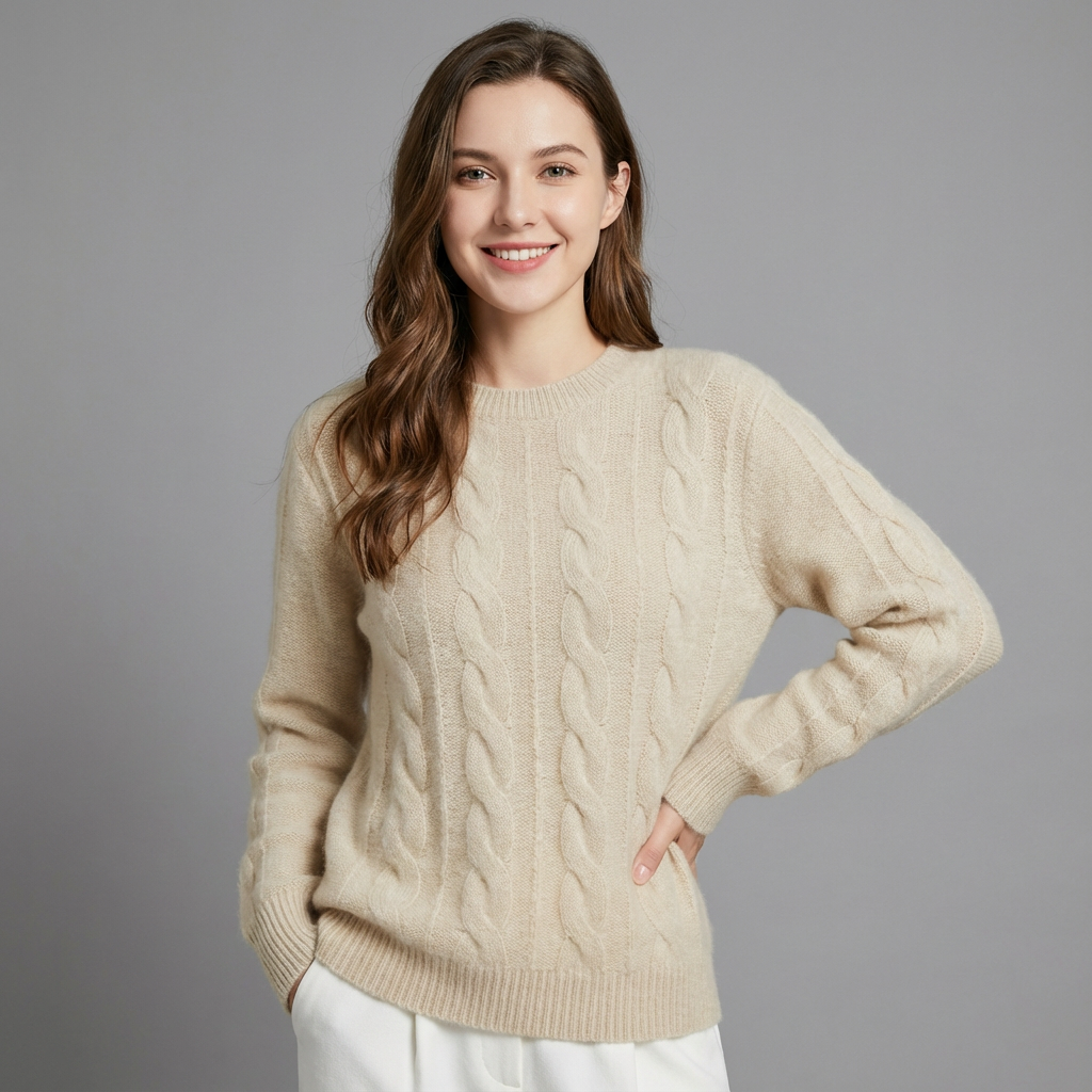 Sofia Maglione cu Trecce pentru Femei – Pulover Oversize din Amestec de Lână cu Model Clasic