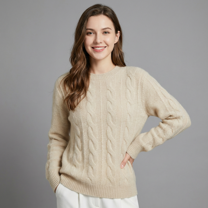 Sofia Maglione cu Trecce pentru Femei – Pulover Oversize din Amestec de Lână cu Model Clasic