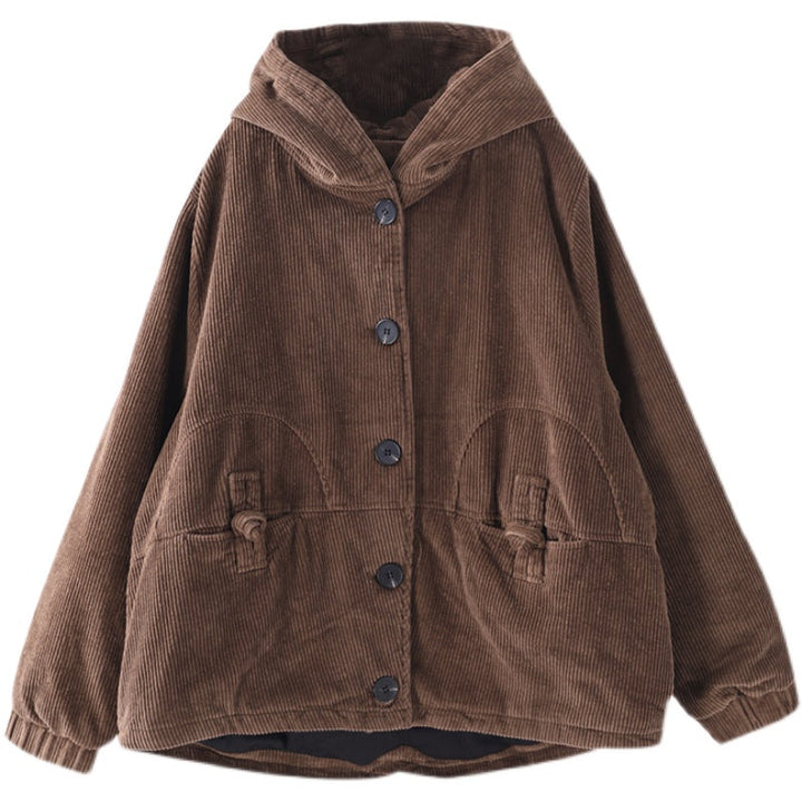 May Jakke Dame i Ribbet Fløyel – Jakke med Hette, Myk Passform og Casual Stil