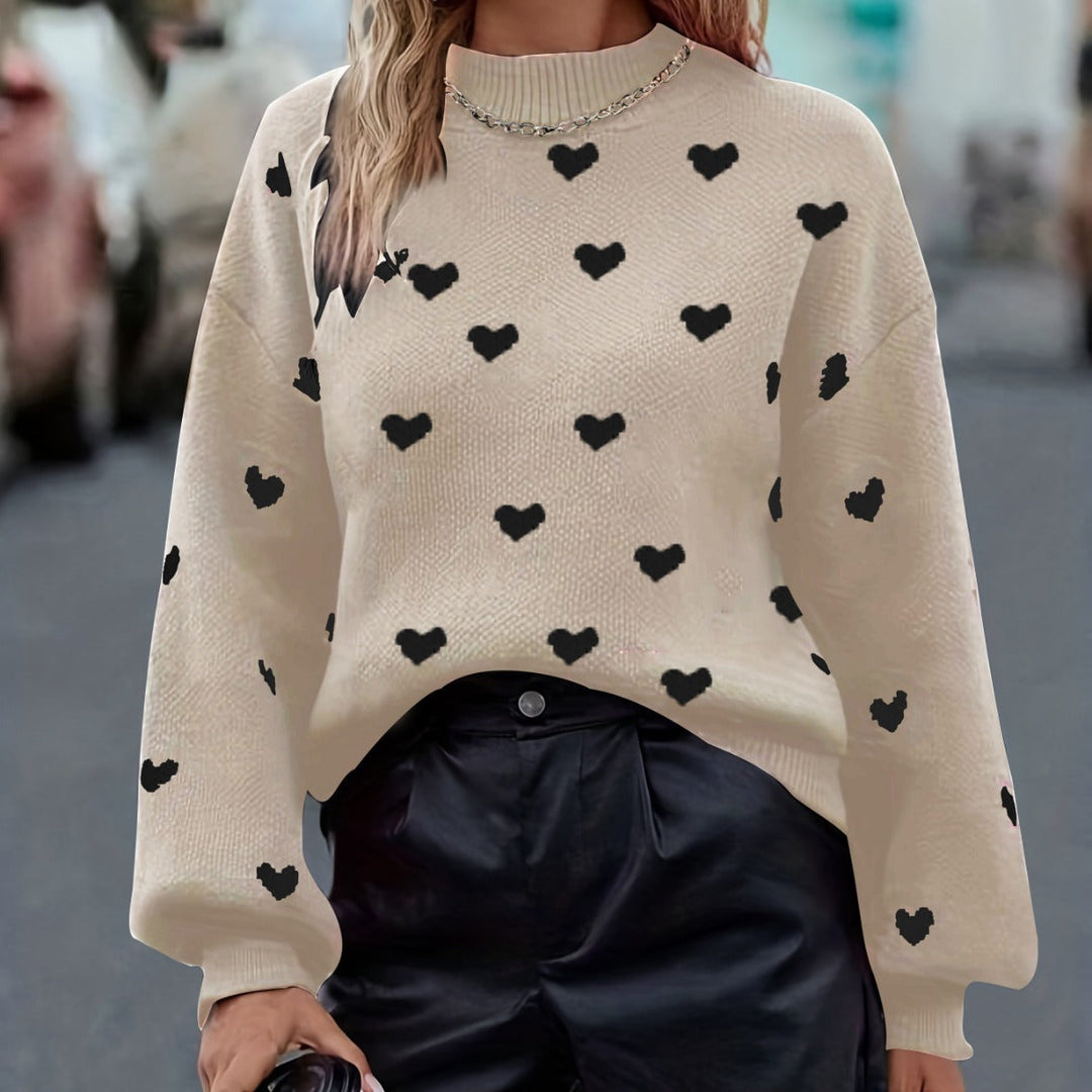 Chloey Suéter Mujer con Corazones – Jersey Suave de Cuello Redondo y Mangas Largas Casual Chic