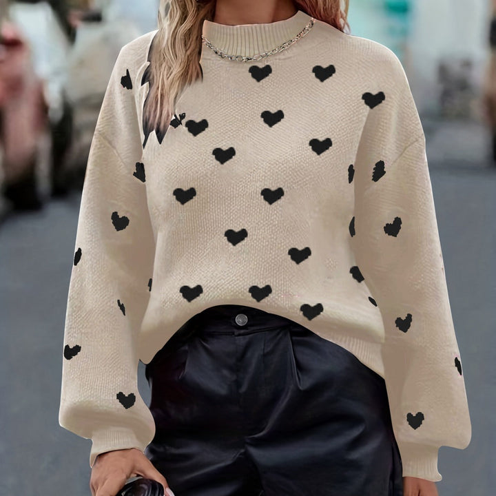 Chloey Suéter Mujer con Corazones – Jersey Suave de Cuello Redondo y Mangas Largas Casual Chic