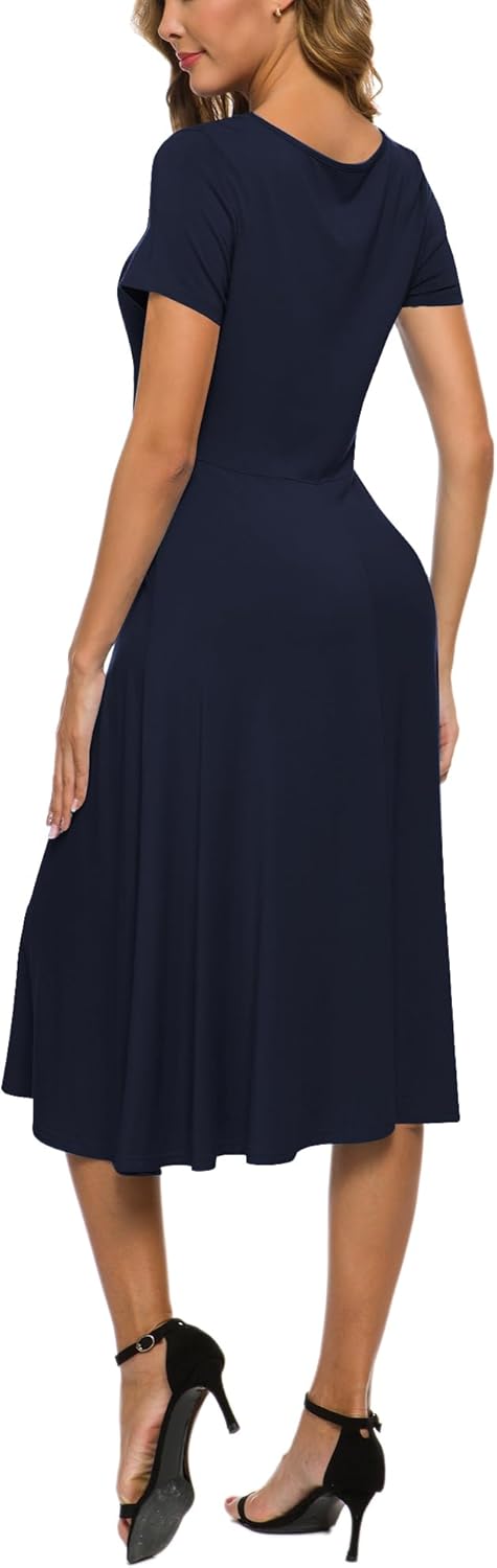 Robe Midi Reyna Femme – Taille Haute Élastique, Manches Courtes & Tissu Doux