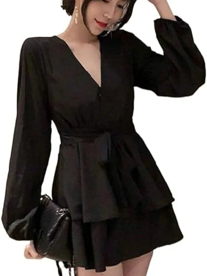Robe de fête à volants et col en V pour femme | Mini