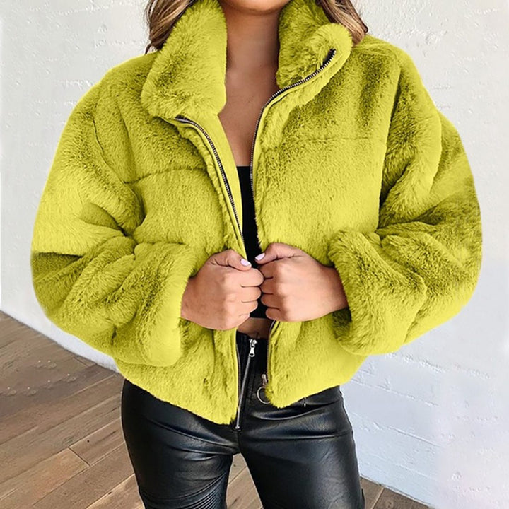 Luna Teddy-Jacke für Damen Kurz – Weiches Kunstfell mit Stehkragen und Reißverschlussverschluss