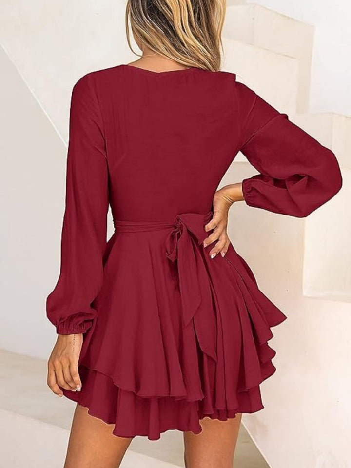 Robe de fête à volants et col en V pour femme | Mini