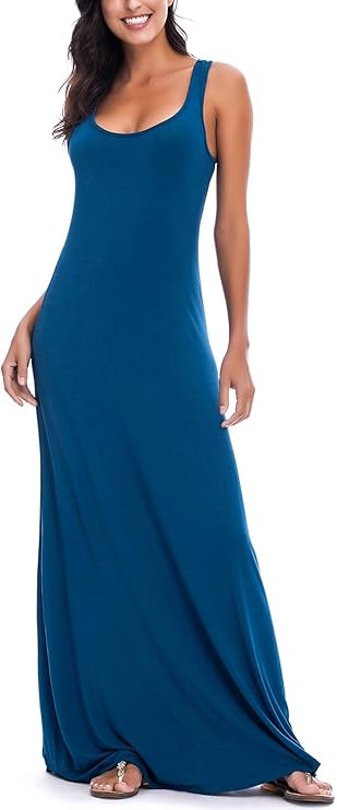 Vestido Maxi Renny para Mujer – Sin Mangas, Escote Redondo y Tejido Elástico