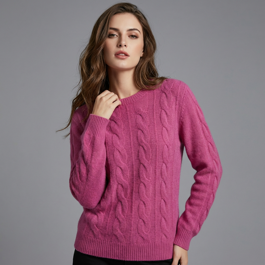 Sofia Maglione cu Trecce pentru Femei – Pulover Oversize din Amestec de Lână cu Model Clasic