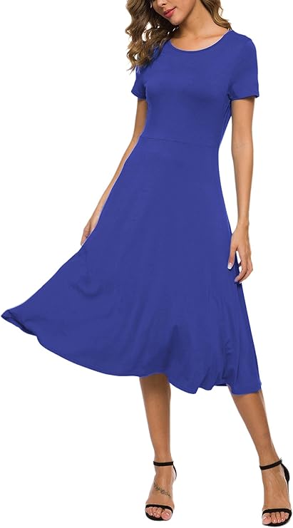 Robe Midi Reyna Femme – Taille Haute Élastique, Manches Courtes & Tissu Doux