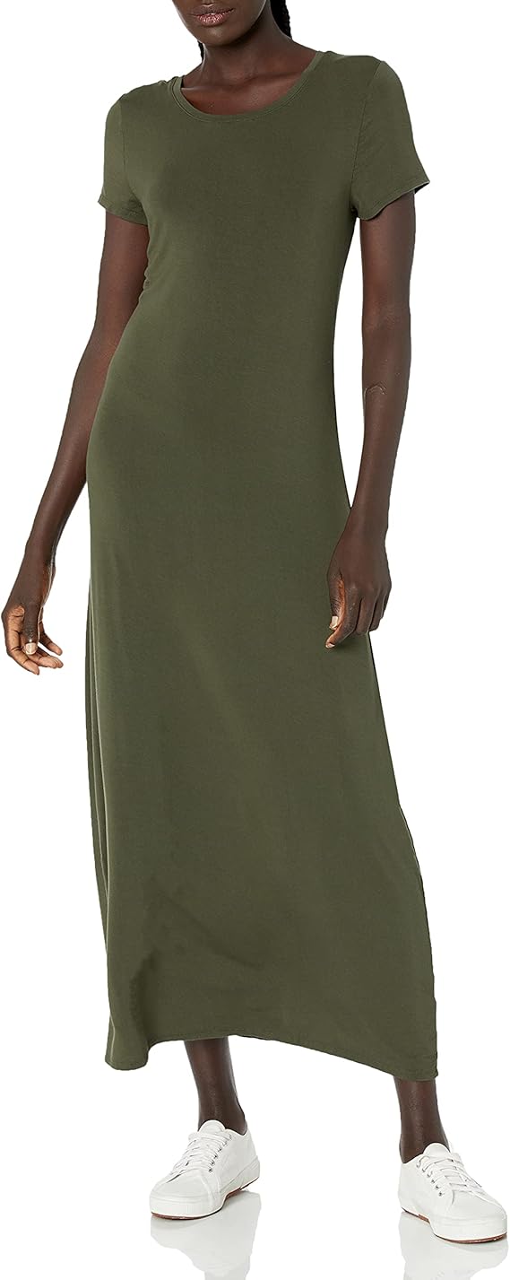 Runa Vestido Maxi Mujer – Mangas Cortas, Tejido Elástico y Estilo Casual Elegante