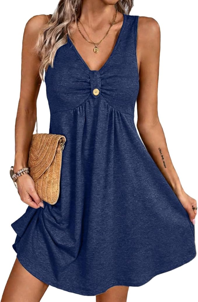 Nova Robe Mini Femme – Col V, Sans Manches & Coupe A-Line Estivale