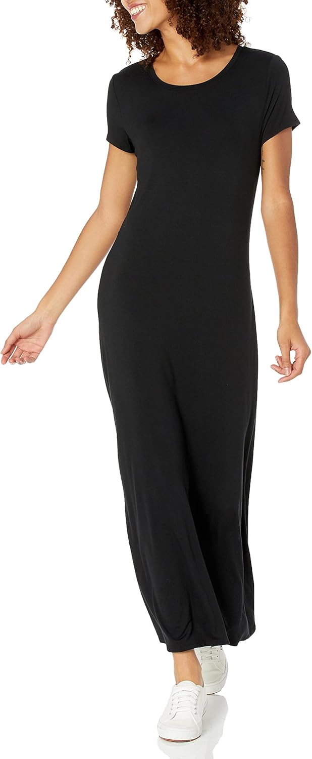 Runa Vestido Maxi Mujer – Mangas Cortas, Tejido Elástico y Estilo Casual Elegante