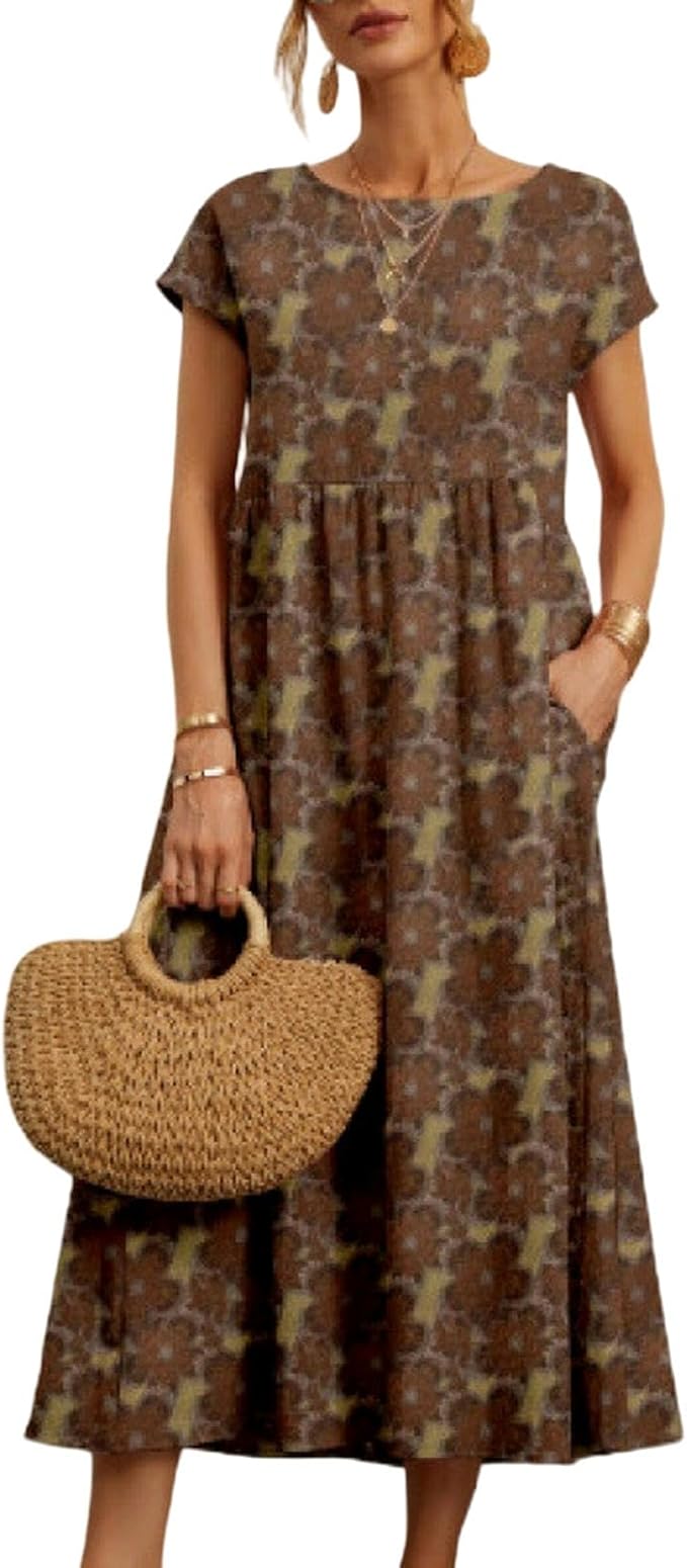 Zuri Damekjole – Bomull Lin, Ermeløs & Boho Casual Sommerprint