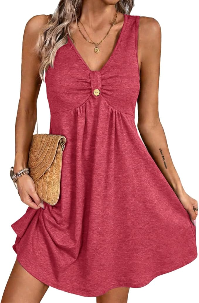 Nova Robe Mini Femme – Col V, Sans Manches & Coupe A-Line Estivale