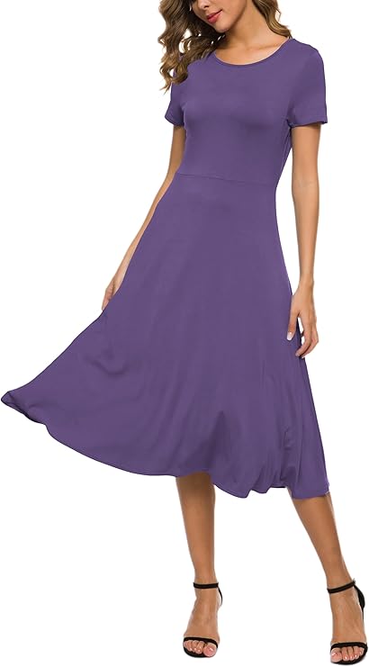 Robe Midi Reyna Femme – Taille Haute Élastique, Manches Courtes & Tissu Doux