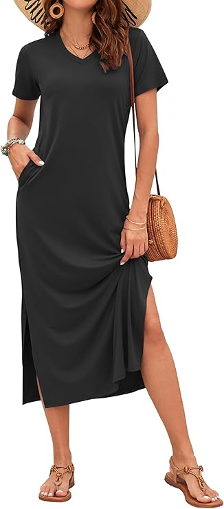 Vestido Maxi Rylie para Mujer – Estampado Floral, Escote en V y Bolsillos Casual de Verano