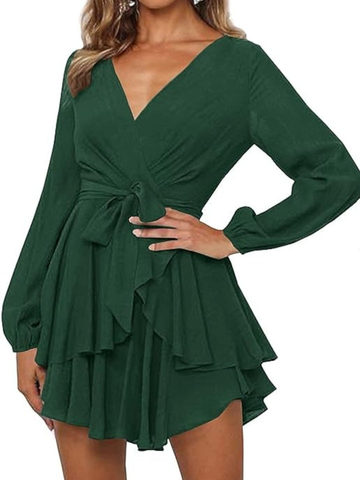 Robe de fête à volants et col en V pour femme | Mini