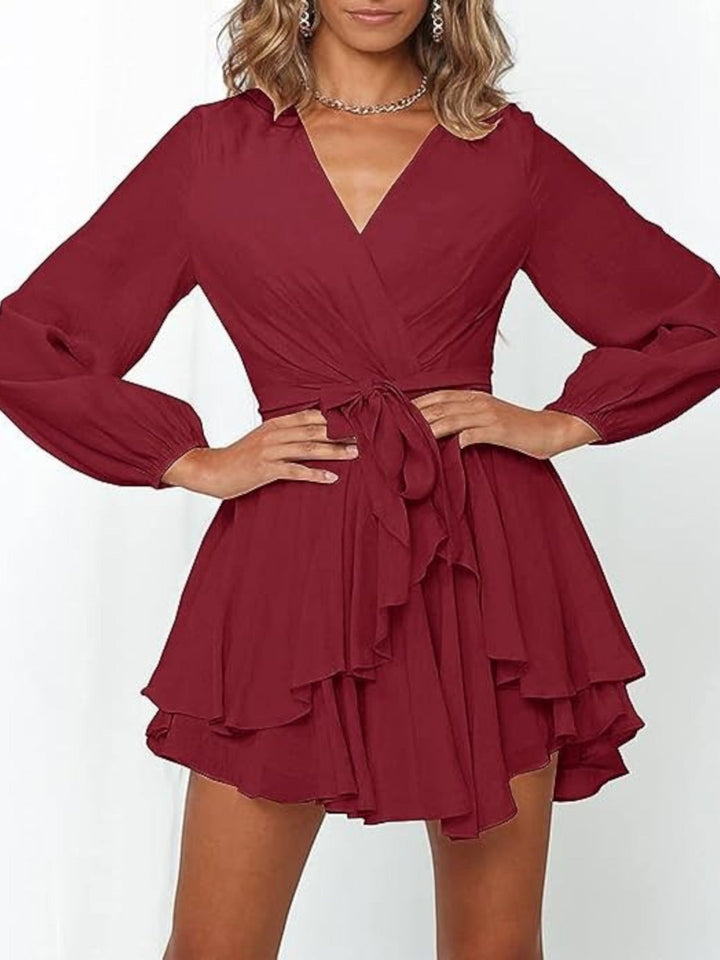 Robe de fête à volants et col en V pour femme | Mini