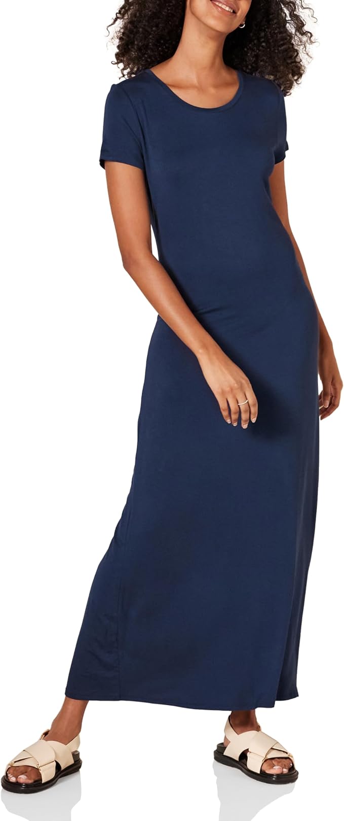 Runa Vestido Maxi Mujer – Mangas Cortas, Tejido Elástico y Estilo Casual Elegante