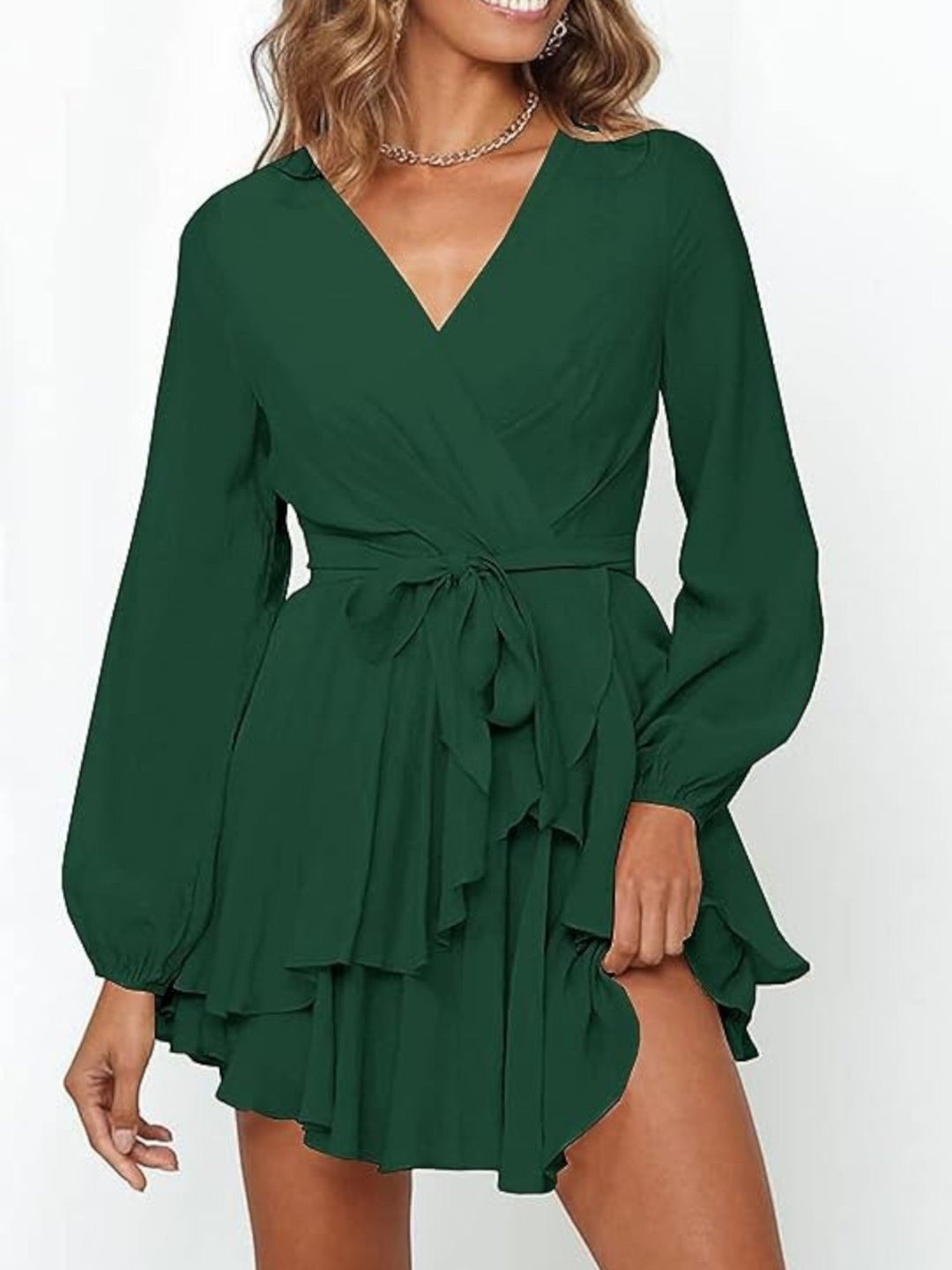 Robe de fête à volants et col en V pour femme | Mini