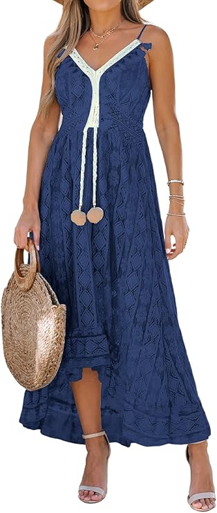 Dream Robe Maxi Femme – Col en V, Lacets & Design Bohème avec Volants Élégants
