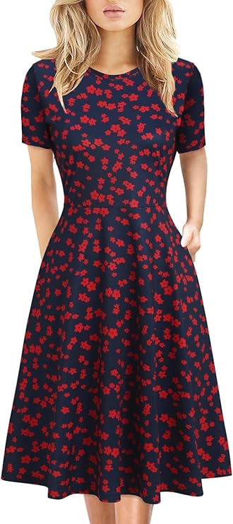 Nyla női ruha – vintage virágmintás, A-vonalú és elegáns irodai zsebekkel