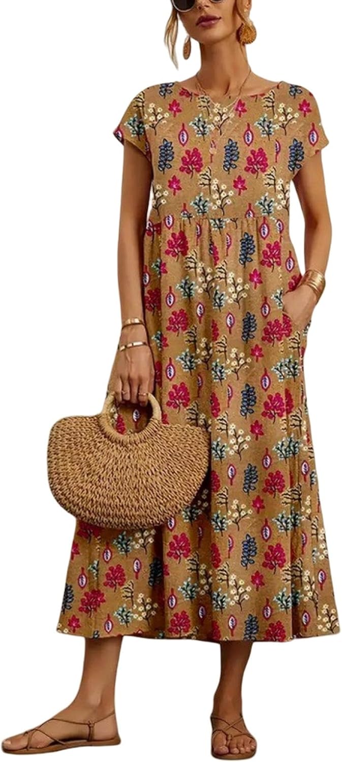 Zuri Damekjole – Bomull Lin, Ermeløs & Boho Casual Sommerprint