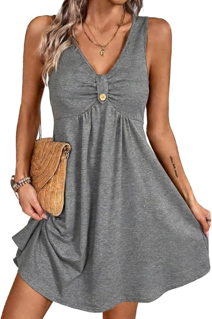 Nova Robe Mini Femme – Col V, Sans Manches & Coupe A-Line Estivale