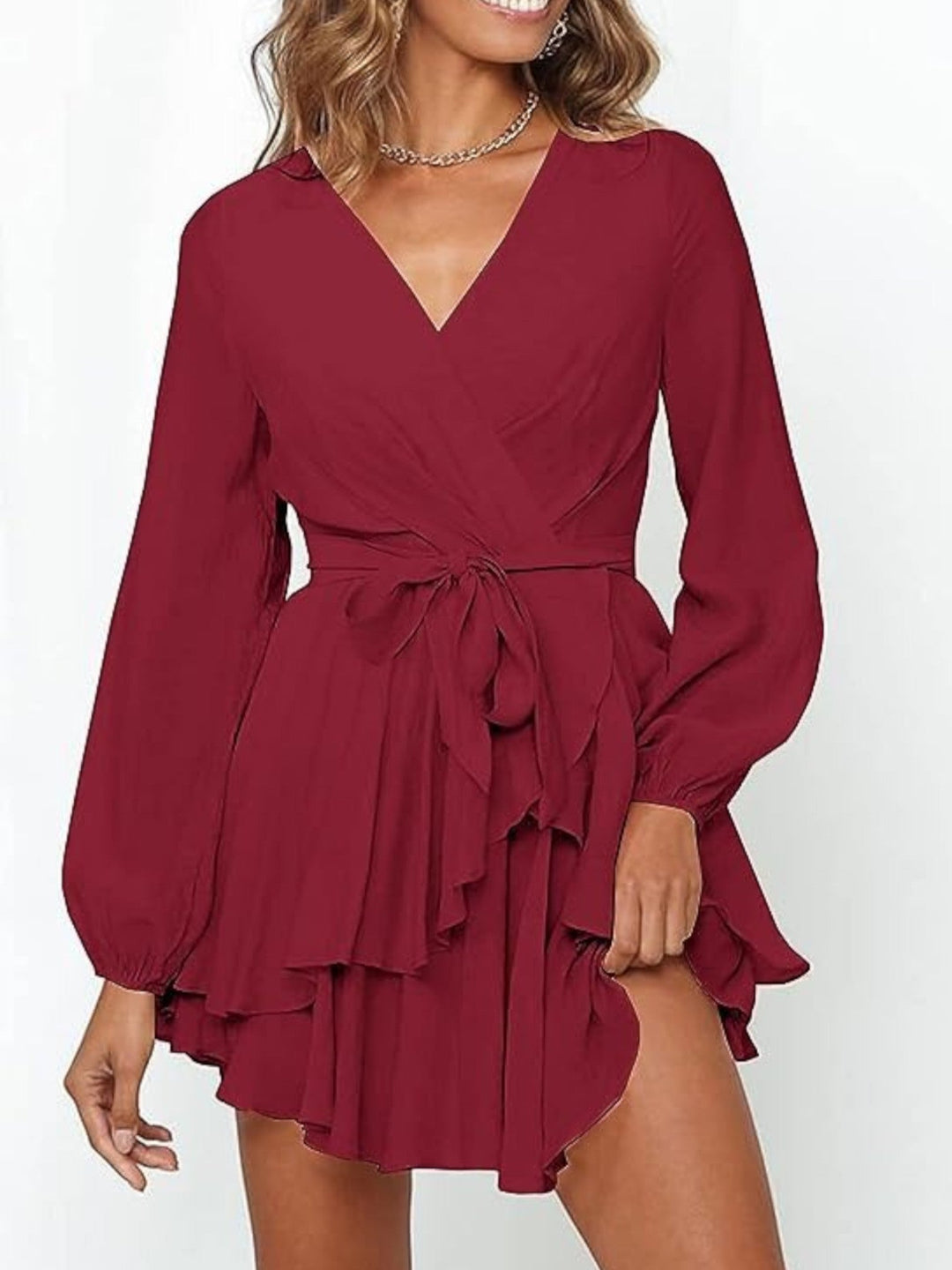 Robe de fête à volants et col en V pour femme | Mini